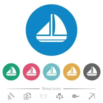 Sailing boat solid flat round icons Stock Illustration
