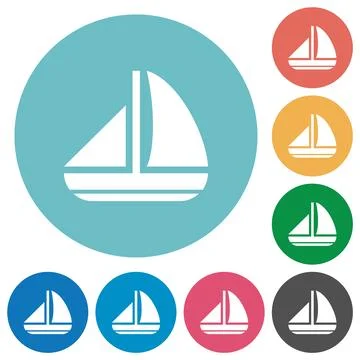 Sailing boat solid flat round icons Stock Illustration