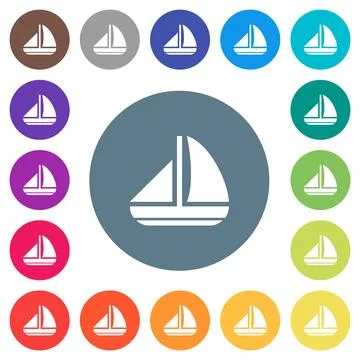 Sailing boat solid flat white icons on round color backgrounds 库存插图