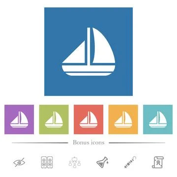 Sailing boat solid flat white icons in square backgrounds Stock Illustration