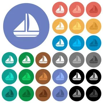 Sailing boat solid round flat multi colored icons Stock Illustration