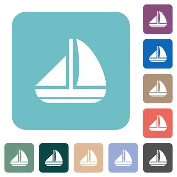Sailing boat solid rounded square flat icons Stock Illustration