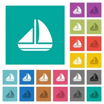 Sailing boat solid square flat multi colored icons Stock Illustration