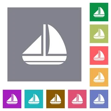 Sailing boat solid square flat icons Stock Illustration