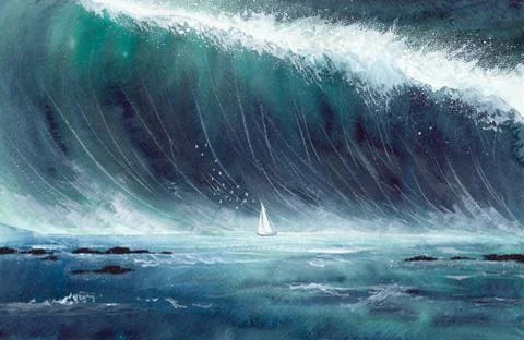 Sailing boat in storm Stock Illustration