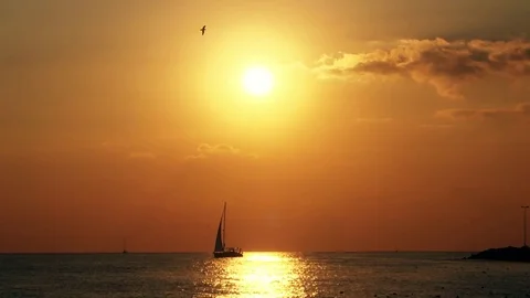 Sailing boat at sunset Video stock 72129385