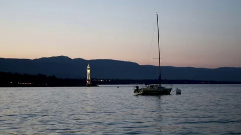 Sailing boat at sunset Stock Footage 76413680
