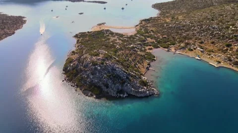 Sailing Boats On A Calm Water In Sea Bay Aerial Video In 4K Stock Footage 144996853