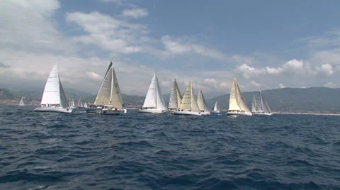 Sailing boats navigating during race Stock Footage 36971515