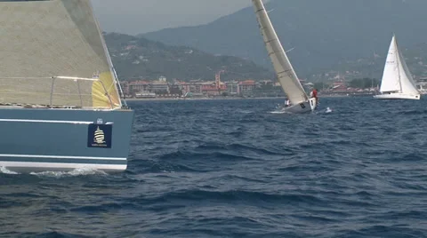 Sailing boats navigating during race Stock Footage 36971518