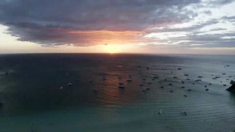 Sailing boats on the ocean during Sunset in Boracay 4k graded Stock Footage 117624068