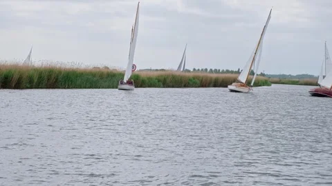 Sailing boats tacking down the River Bure Video stock 309955044