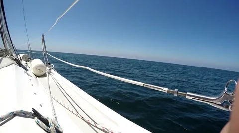 Sailing off the California coast looking through the life lines Stock Footage 65963712