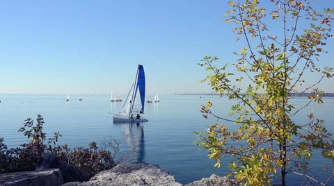 Sailing on a calm Lake Stock Footage 46481486