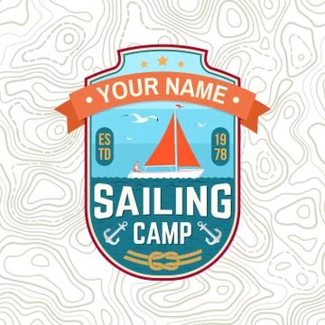 Sailing camp patch. Vector. Concept for shirt, print, stamp or tee. Vintage Illustrazione stock