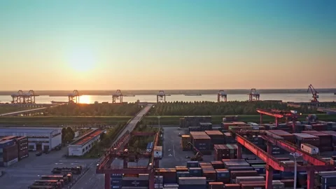 Sailing Cargo Ship And Container Port Stock Footage 218221573