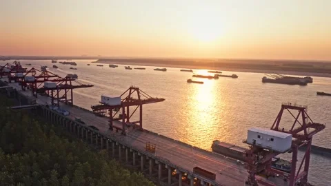 Sailing Cargo Ship And Container Port Stock Footage 218223917