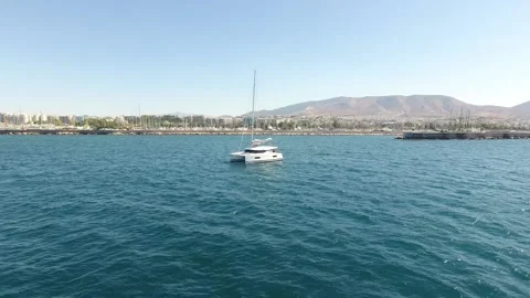 Sailing catamaran outside the marina Video stock 147472987