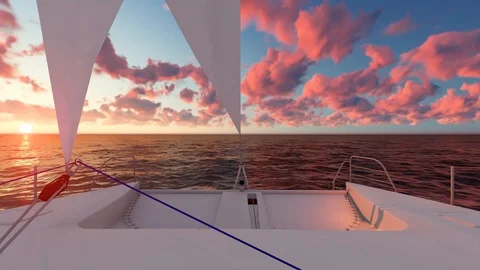 Sailing Catamaran in the sunset Stock Footage 95696689