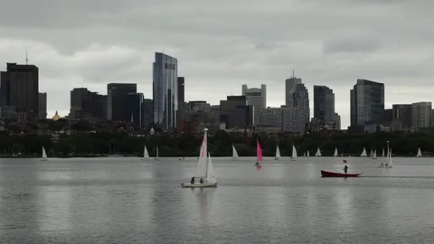 Sailing on the Charles River in Boston Stock Footage