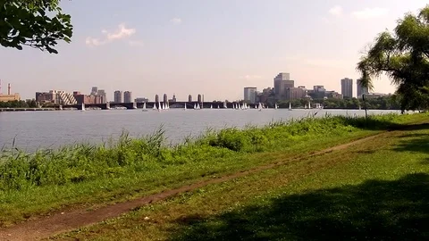 Sailing the Charles river in Boston Stock Footage 82199528