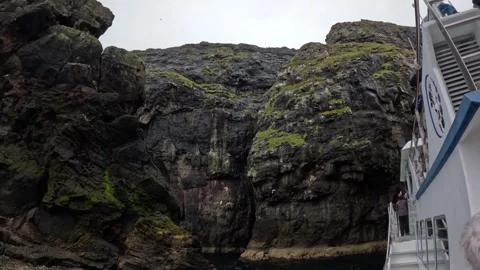 Sailing close to towering basalt bird cliffs from a passenger vessel Stock Footage 339270976