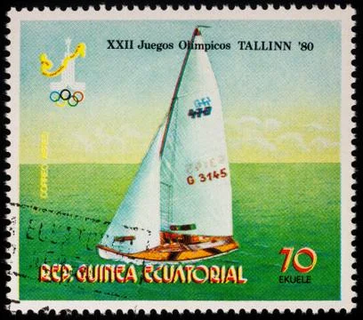Sailing competition on postage stamp Stock Photos