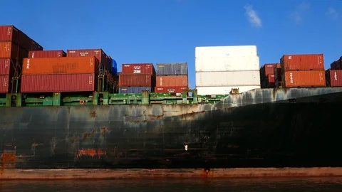 Sailing container ship at open sea 4k intro video for business Stock Footage 95008949