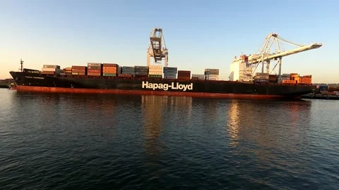 Sailing By Container Ships Taking Cargo - Oakland Middle Harbor ( clip 1 ) Video stock 151498335