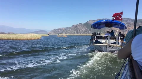 Sailing on Dalyan river Stock Footage 163614406