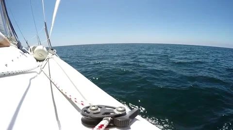 Sailing fast on monohull sailboat view from starboard off coast of California Stock Footage 65963808