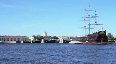 Sailing frigate on the quay Stock-Footage 40155765