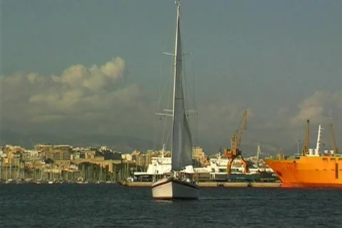 Sailing in the harbor- NTSC Stock Footage 367255