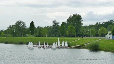 Sailing on Lake Jarun, Spring 2016 Stock Footage 63451418