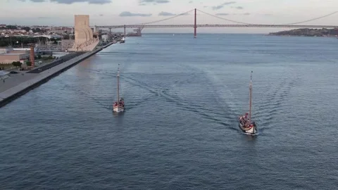 Sailing into the Lisbon Sunset Stock Footage 253779940
