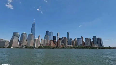 Sailing by Lower Manhattan's Skyline on a Summer Afternoon Timelapse Stock Footage 219162253