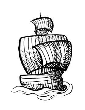Sailing medieval ship Stock Illustration