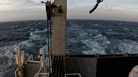 Sailing in the Ocean with the Back of a Ship View Stock Footage 233648294