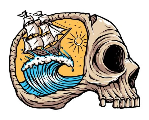 Sailing on the ocean of horror Illustrazione stock