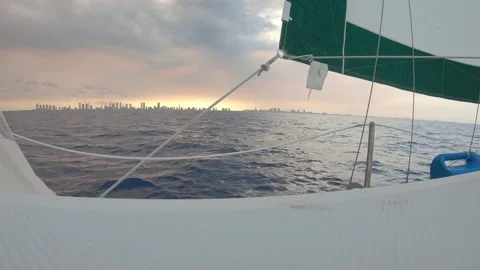 Sailing Offshore Sunset over Miami Stock Footage 195477458