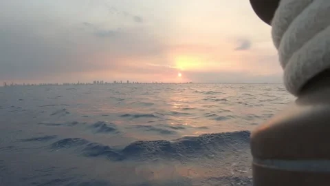 Sailing Offshore Sunset over Miami Stock Footage 195481973