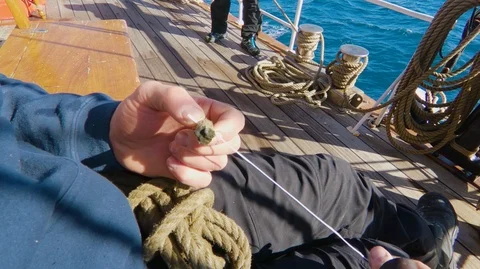 Sailing Old Tool to Whip Rope Video stock 88511383