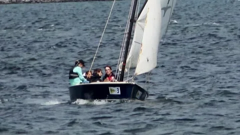 Sailing with the open Valk sailing boat Video stock 252183046
