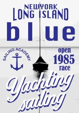 Sailing poster design template. Abstract background with sailboat; sea and su Stock Illustration