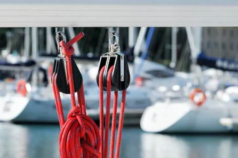 Sailing pulleys with rope Stock Photos