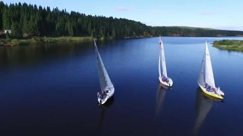 Sailing regatta in the bay Stock Footage 67209322
