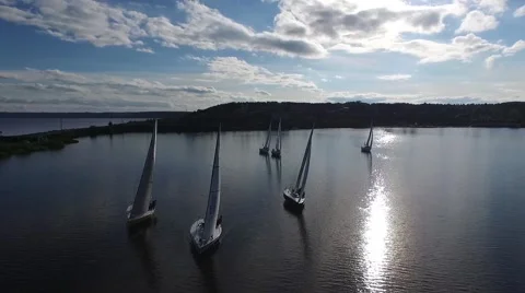 Sailing regatta in the bay Stock Footage 67209343