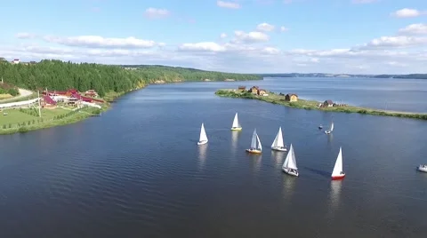 Sailing regatta in the bay Stock Footage 67209482