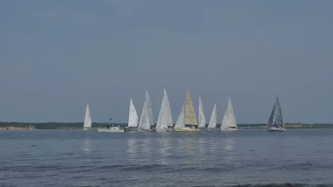 Sailing regatta on the Volga River Stockbeeldmateriaal 87976086