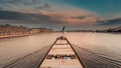 Sailing river cargo barge Stock Footage 107916496